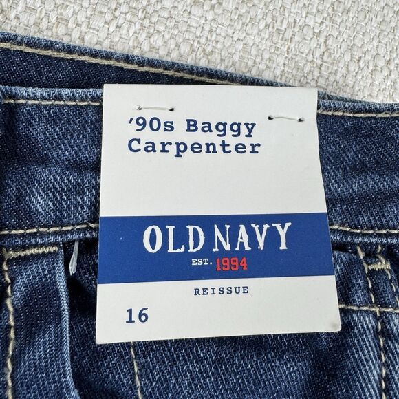 Old Navy 90s Baggy Carpenter Jeans Boy's Painters Pants Reissue Blue Denim NWT - Picture 11 of 16